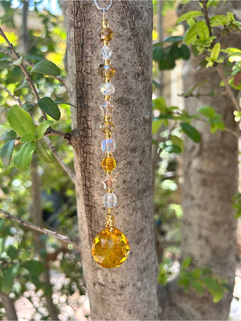 9” Yellow Star Crystal Beaded Small Suncatcher Sun Charm Decor